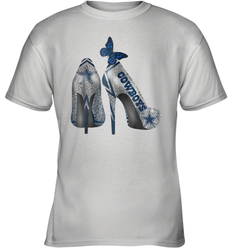 NFL Dallas Cowboys High Heel Butterfly Rhinestone Tide Youth T-Shirt - NFLFanGift