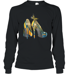 NFL Los Angeles Chargers High Heel Butterfly Rhinestone Long Sleeve T-Shirt - NFLFanGift