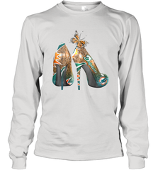NFL Miami Dolphins High Heel Butterfly Rhinestone Tide Long Sleeve T-Shirt - NFLFanGift