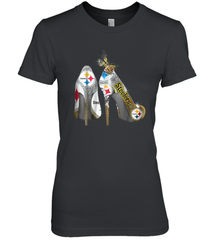 Pittsburgh Steeler High Heel Butterfly Rhinestone Tide Women's The Boyfriend Tee - NFLFanGift