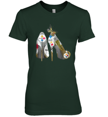 Pittsburgh Steeler High Heel Butterfly Rhinestone Tide Women's The Boyfriend Tee - NFLFanGift