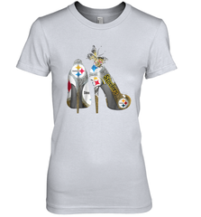 Pittsburgh Steeler High Heel Butterfly Rhinestone Tide Women's The Boyfriend Tee - NFLFanGift