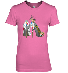 Pittsburgh Steeler High Heel Butterfly Rhinestone Tide Women's The Boyfriend Tee - NFLFanGift