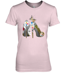 Pittsburgh Steeler High Heel Butterfly Rhinestone Tide Women's The Boyfriend Tee - NFLFanGift