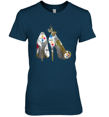Pittsburgh Steeler High Heel Butterfly Rhinestone Tide Women's The Boyfriend Tee - NFLFanGift