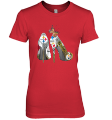 Pittsburgh Steeler High Heel Butterfly Rhinestone Tide Women's The Boyfriend Tee - NFLFanGift
