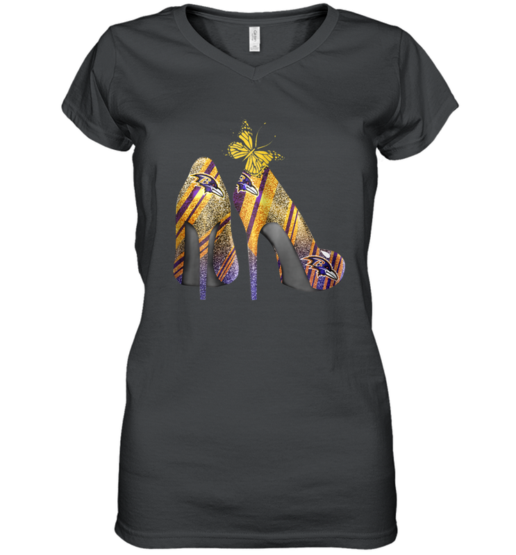 NFL Baltimore Ravens Steelers Rhinestone High Heels Women's Vneck - NFLFanGift