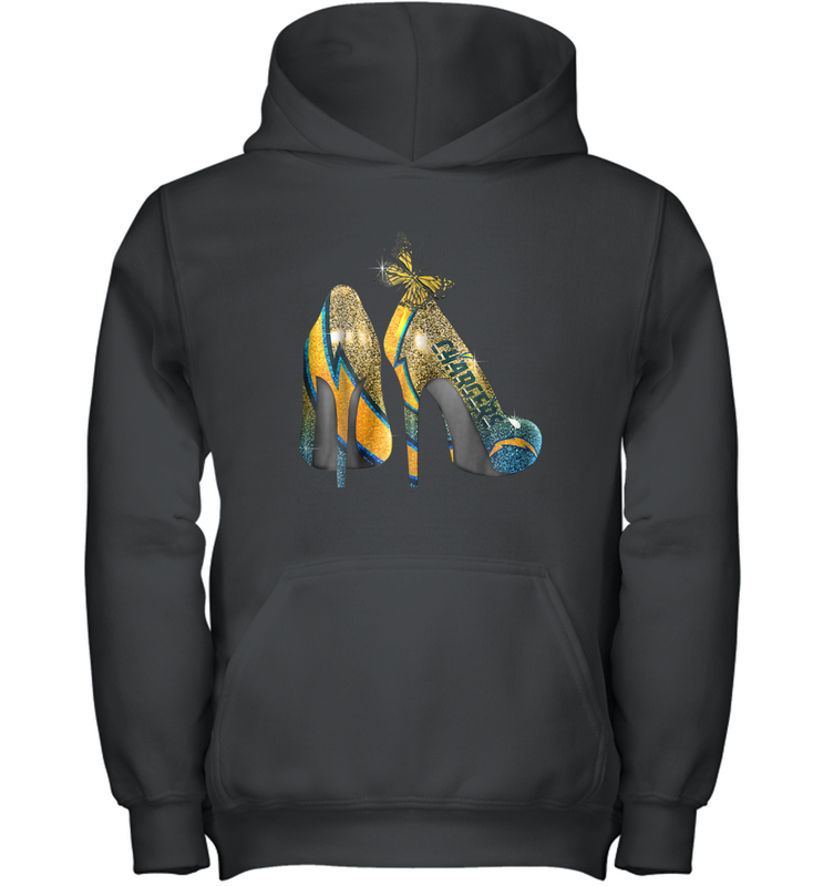 NFL Los Angeles Chargers High Heel Butterfly Rhinestone Youth Hoodie - NFLFanGift