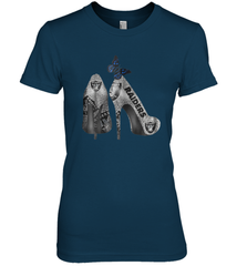 NFL Oakland Raiders High Heel Butterfly Rhinestone Tide Women's The Boyfriend Tee - NFLFanGift