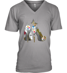 Pittsburgh Steeler High Heel Butterfly Rhinestone Tide Men's Vneck - NFLFanGift
