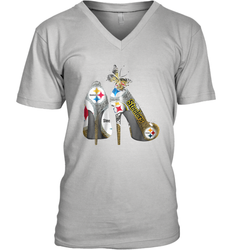 Pittsburgh Steeler High Heel Butterfly Rhinestone Tide Men's Vneck - NFLFanGift