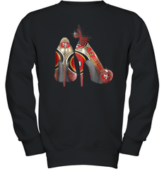 NFL San Francisco 49ers High Heel Butterfly Rhinestone Tide Youth Sweatshirt - NFLFanGift