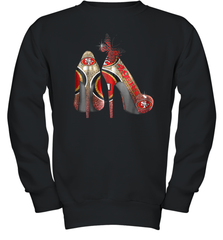 NFL San Francisco 49ers High Heel Butterfly Rhinestone Tide Youth Sweatshirt - NFLFanGift