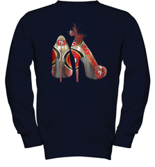NFL San Francisco 49ers High Heel Butterfly Rhinestone Tide Youth Sweatshirt - NFLFanGift