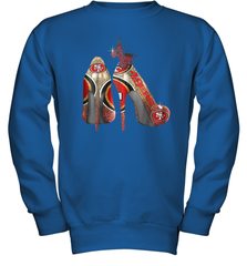 NFL San Francisco 49ers High Heel Butterfly Rhinestone Tide Youth Sweatshirt - NFLFanGift