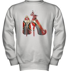 NFL San Francisco 49ers High Heel Butterfly Rhinestone Tide Youth Sweatshirt - NFLFanGift