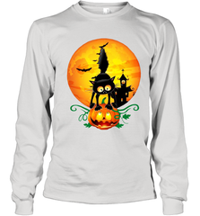 Black Cat Pumpkin and Halloween Moon Youth Long Sleeve T-Shirt - NFLFanGift