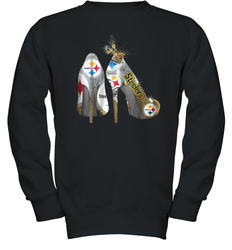 Pittsburgh Steeler High Heel Butterfly Rhinestone Tide Youth Sweatshirt - NFLFanGift