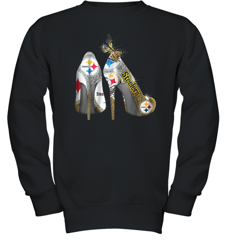 Pittsburgh Steeler High Heel Butterfly Rhinestone Tide Youth Sweatshirt - NFLFanGift