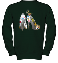 Pittsburgh Steeler High Heel Butterfly Rhinestone Tide Youth Sweatshirt - NFLFanGift