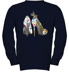 Pittsburgh Steeler High Heel Butterfly Rhinestone Tide Youth Sweatshirt - NFLFanGift