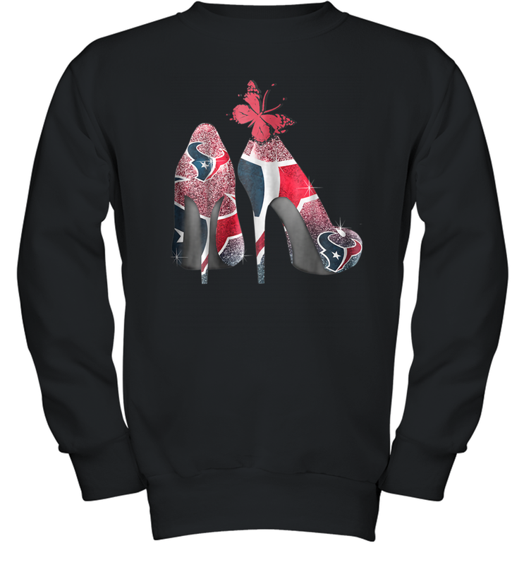 NFL Houston Texans High Heel Butterfly Rhinestone Tide Youth Sweatshirt - NFLFanGift