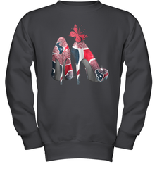 NFL Houston Texans High Heel Butterfly Rhinestone Tide Youth Sweatshirt - NFLFanGift