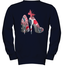 NFL Houston Texans High Heel Butterfly Rhinestone Tide Youth Sweatshirt - NFLFanGift
