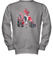 NFL Houston Texans High Heel Butterfly Rhinestone Tide Youth Sweatshirt - NFLFanGift