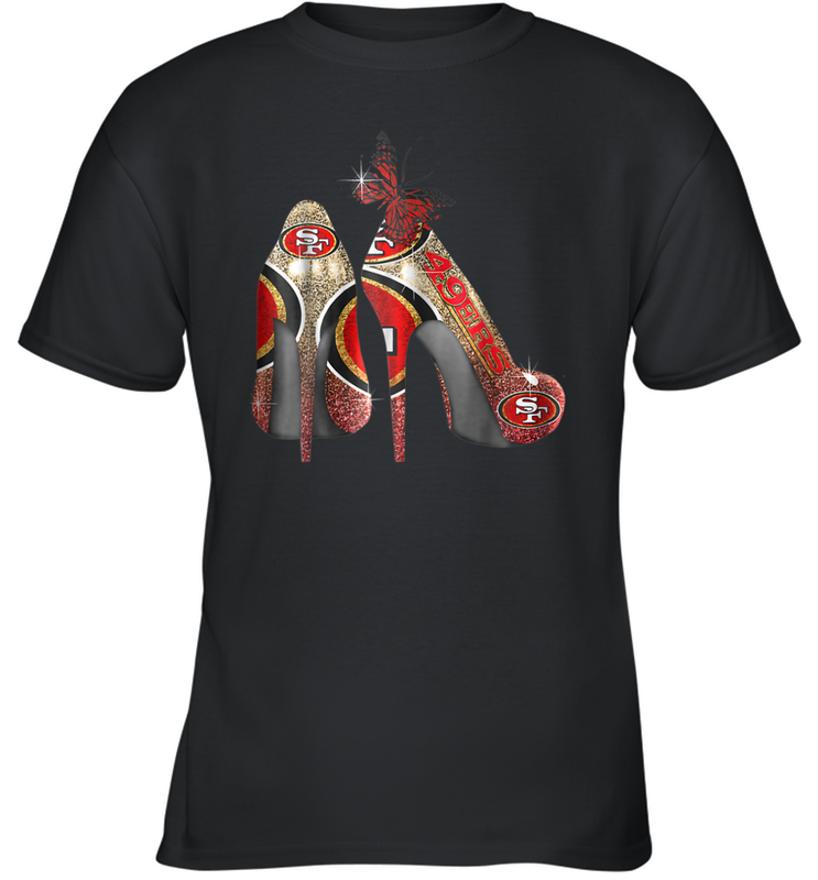 NFL San Francisco 49ers High Heel Butterfly Rhinestone Tide Youth T-Shirt - NFLFanGift