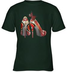 NFL San Francisco 49ers High Heel Butterfly Rhinestone Tide Youth T-Shirt - NFLFanGift
