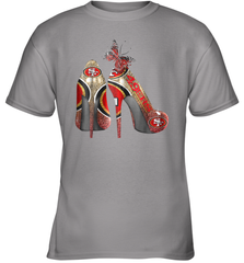 NFL San Francisco 49ers High Heel Butterfly Rhinestone Tide Youth T-Shirt - NFLFanGift