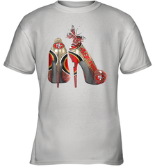 NFL San Francisco 49ers High Heel Butterfly Rhinestone Tide Youth T-Shirt - NFLFanGift