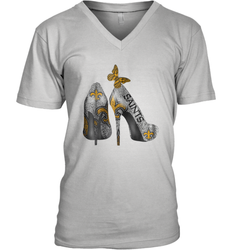 NFL New Orleans Saints High Heel Butterfly Rhinestone Tide Men's Vneck - NFLFanGift