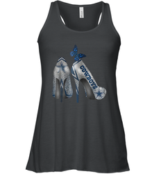 NFL Dallas Cowboys High Heel Butterfly Rhinestone Tide Racerback Tank - NFLFanGift