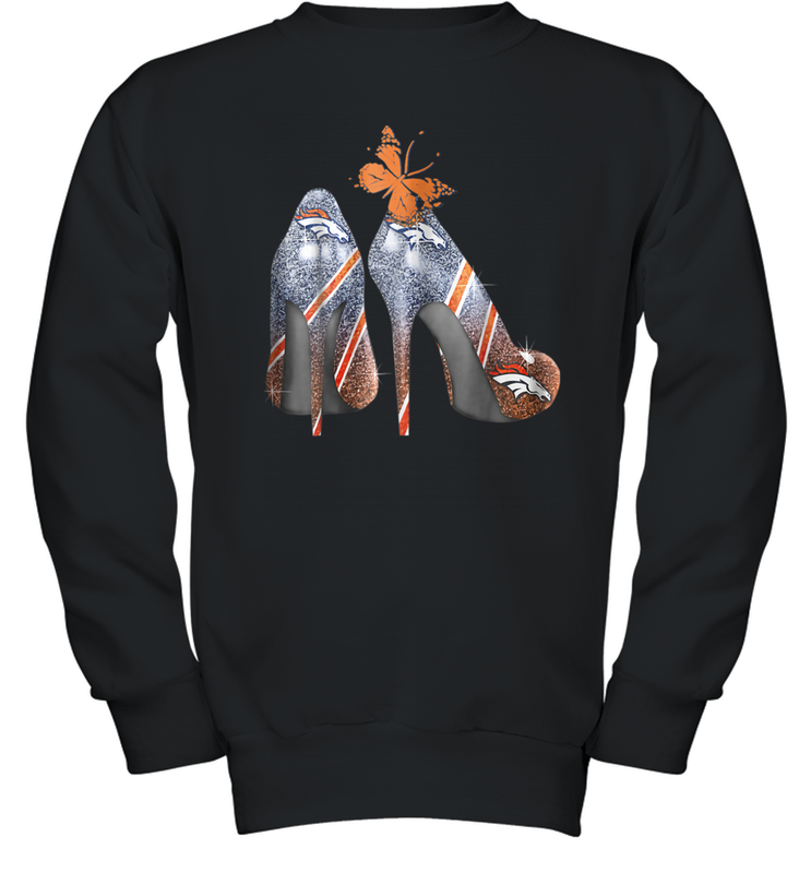 NFL Denver Broncos High Heel Butterfly Rhinestone Tide Youth Sweatshirt - NFLFanGift