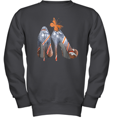 NFL Denver Broncos High Heel Butterfly Rhinestone Tide Youth Sweatshirt - NFLFanGift