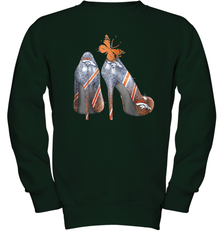 NFL Denver Broncos High Heel Butterfly Rhinestone Tide Youth Sweatshirt - NFLFanGift