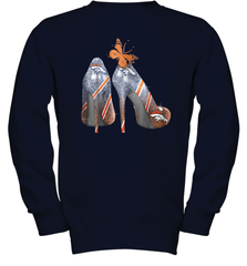 NFL Denver Broncos High Heel Butterfly Rhinestone Tide Youth Sweatshirt - NFLFanGift