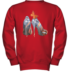 NFL Denver Broncos High Heel Butterfly Rhinestone Tide Youth Sweatshirt - NFLFanGift
