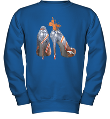 NFL Denver Broncos High Heel Butterfly Rhinestone Tide Youth Sweatshirt - NFLFanGift