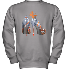 NFL Denver Broncos High Heel Butterfly Rhinestone Tide Youth Sweatshirt - NFLFanGift