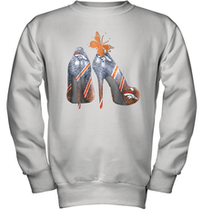 NFL Denver Broncos High Heel Butterfly Rhinestone Tide Youth Sweatshirt - NFLFanGift