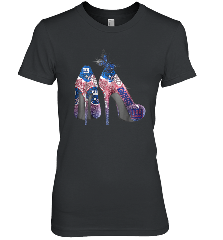 NFL New York Giants High Heel Butterfly Rhinestone Tide Women's The Boyfriend Tee - NFLFanGift
