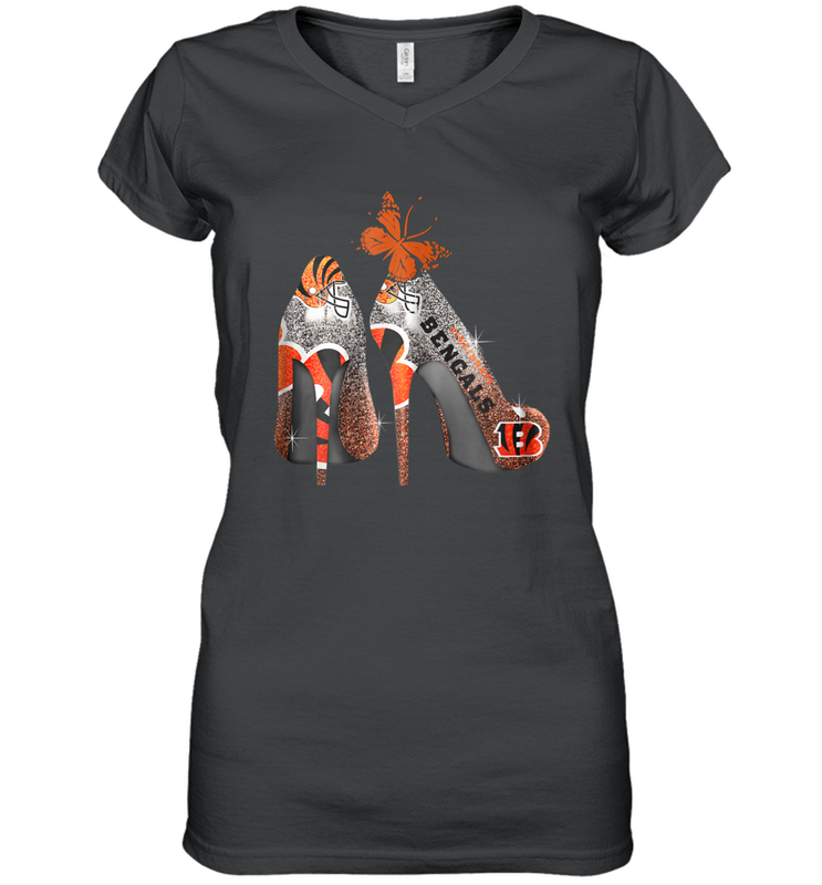 NFL Cincinnati Bengals Rhinestone High Heels Women's Vneck - NFLFanGift