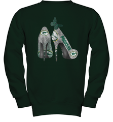 NFL Green Bay Packers Rhinestone High Heels Youth Sweatshirt - NFLFanGift