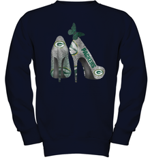 NFL Green Bay Packers Rhinestone High Heels Youth Sweatshirt - NFLFanGift