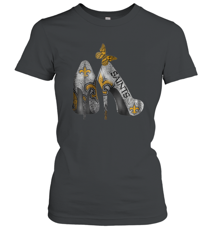 NFL New Orleans Saints High Heel Butterfly Rhinestone Tide Women's T-Shirt - NFLFanGift