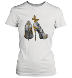 NFL New Orleans Saints High Heel Butterfly Rhinestone Tide Women's T-Shirt - NFLFanGift