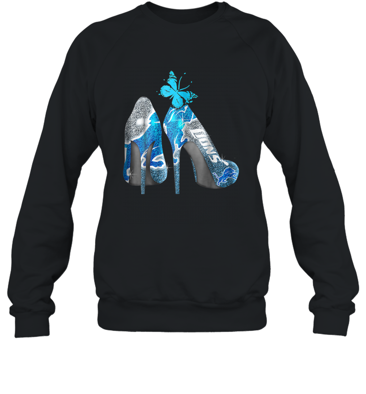 NFL Detroit Lions High Heel Butterfly Rhinestone Tide Crewneck Sweatshirt - NFLFanGift